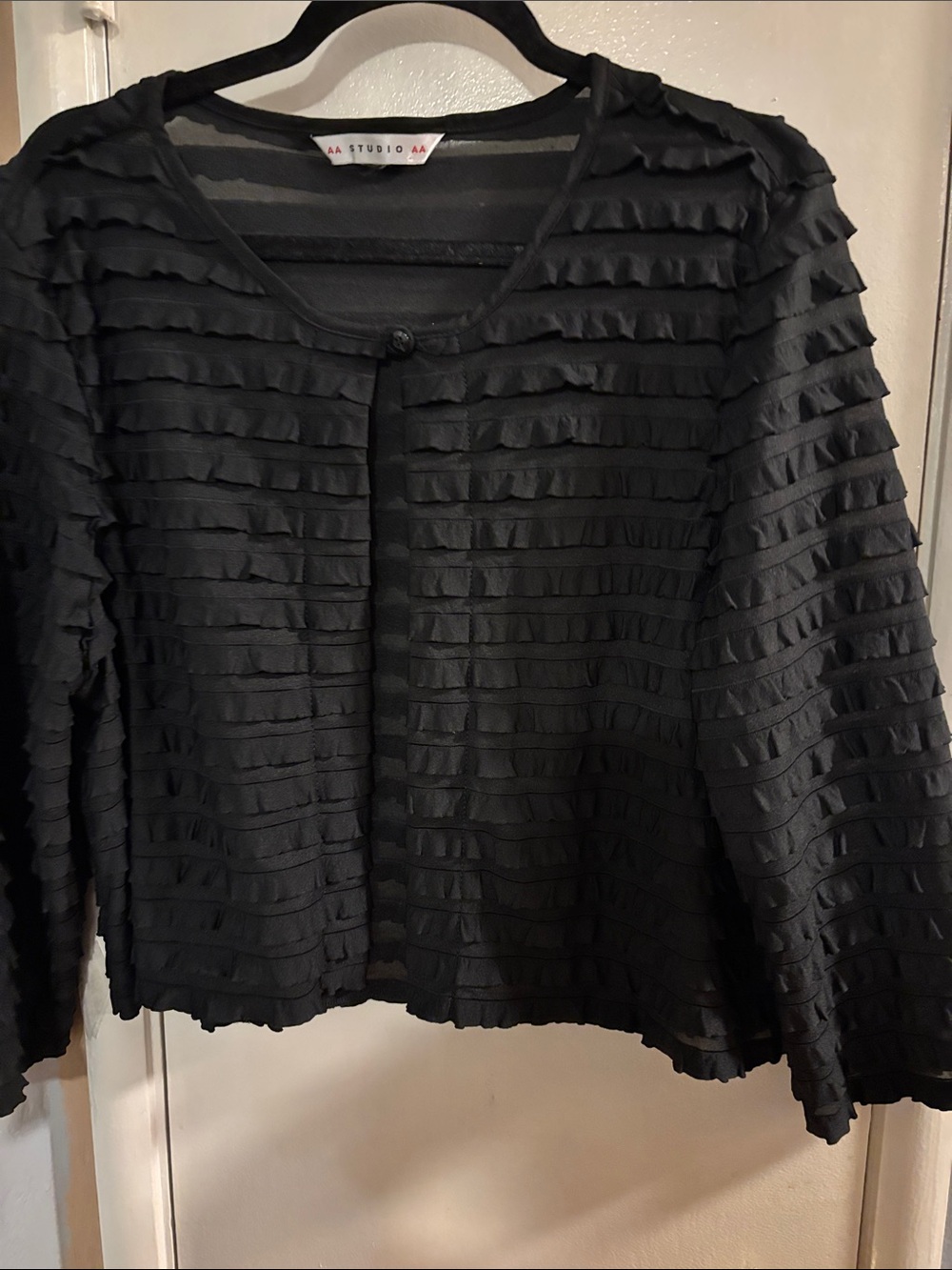 AA Studio AA Black Ruffled Sheer Single-Button Cardigan